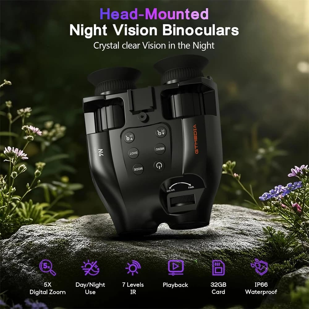 GTGUARD N4 Binocolo digitale per visione notturna 1080P Full HD Telecamera da caccia a infrarossi 300M 5X ottica per la sorveglianza dell'oscurità totale