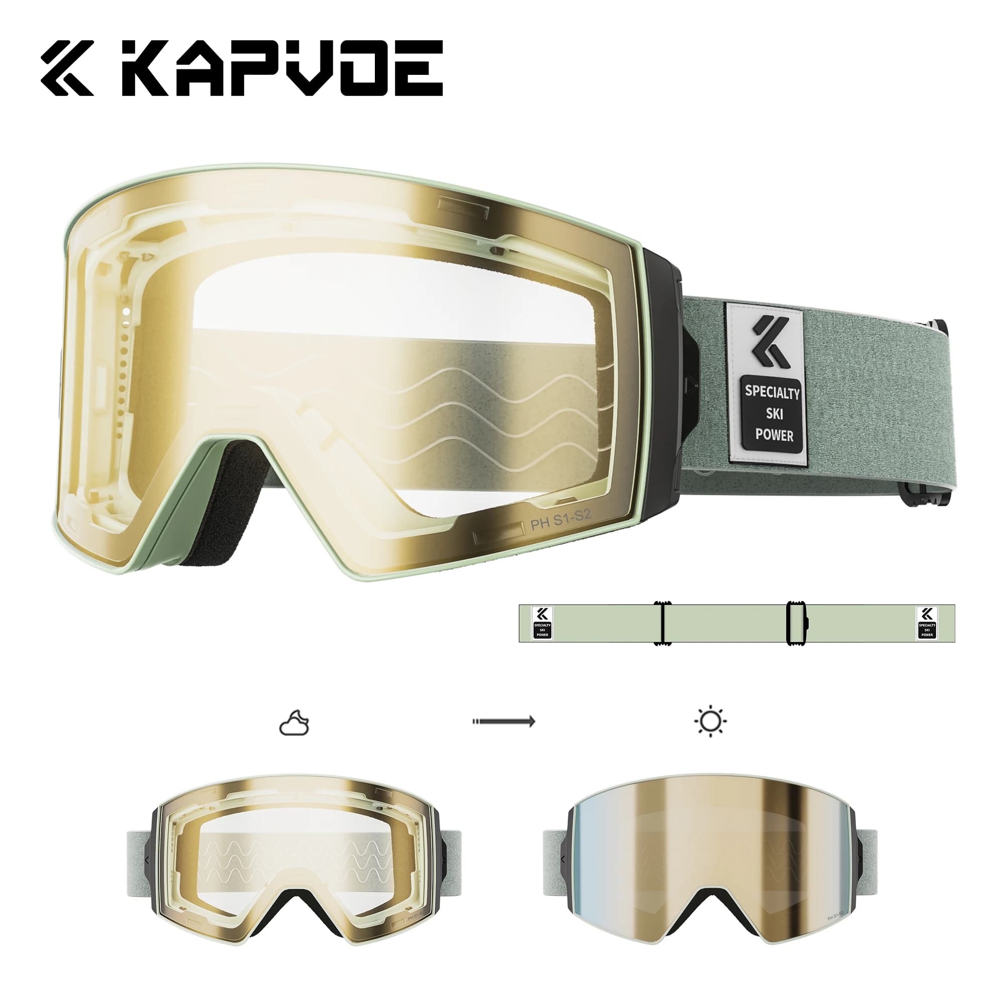 Kapvoe Occhiali da neve Uomo Snowboard Maschera da sci Occhiali da sci fotocromatici Anti-Fog UV400 Occhiali da motoslitta Moto