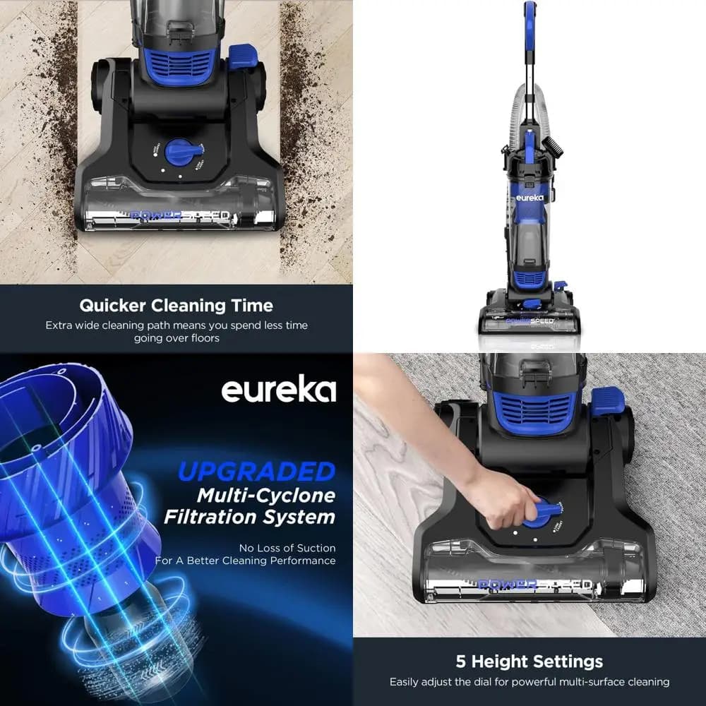 Aspirapolvere Compatto ad Alte Prestazioni per Tappeti e Pavimenti Duri, Modello Speedy, Blu/Nero