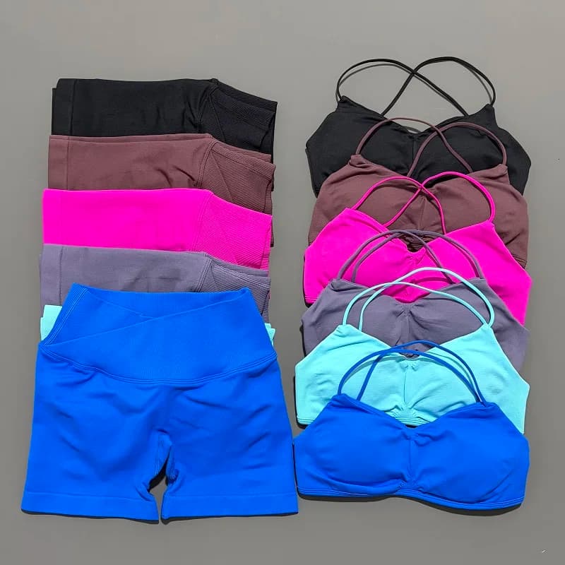 2-piece Gym Set Yoga Set for Women Top Short High Waist Scrunch Seamless Shorts Fitness Bra Sporty Dress Training Set