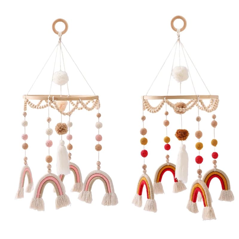 Giocattoli per bambini sonagli in legno stile nordico arcobaleno culla per neonati letto Mobile Bell Room Decor bambini Musical Hanging Toy regali di compleanno