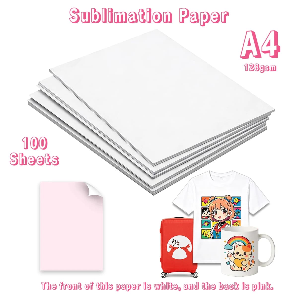 100 Sheets A4 Sublimation Paper 8.27X11.69 Inch 128gsm Heat Transfer Paper for Inkjet Printers for T-Shirts, Phone Cases, Mugs