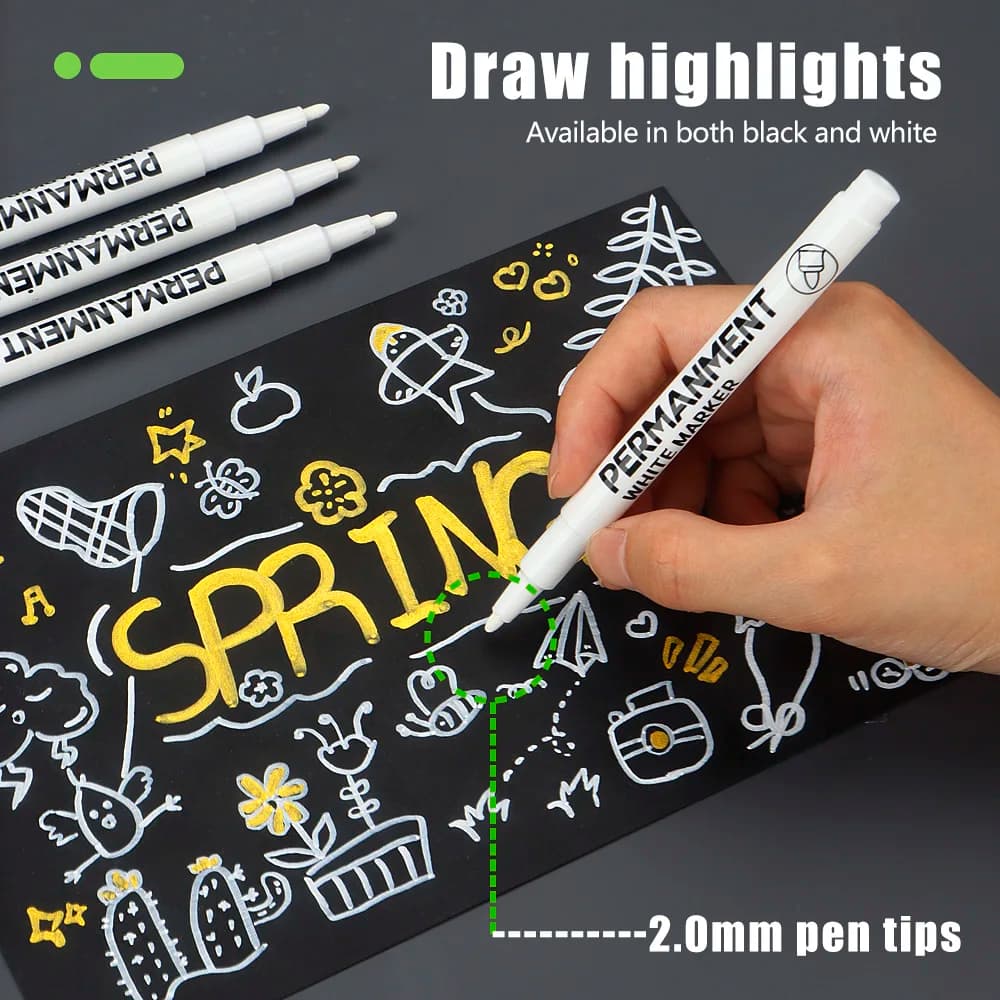3/6/12 pcs waterproof black ink marker 2 mm tip for rock painting stone ceramic glass tire fabric metal canvas