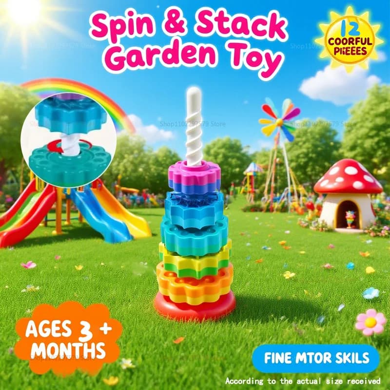 Giocattolo Sensoriale Montessori 2026 per Bambini, Torre Girevole Arcobaleno con Ingranaggi Impilabili, Regalo Educativo per Abilità Motorie, per Bambini da 1 a 3 Anni