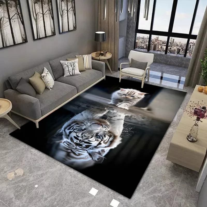 Tappeto con stampa animalier Tappeto con supporto in gomma antiscivolo Gatto Tigre Koi Pesce Design 3D per la decorazione domestica naturale Soggiorno