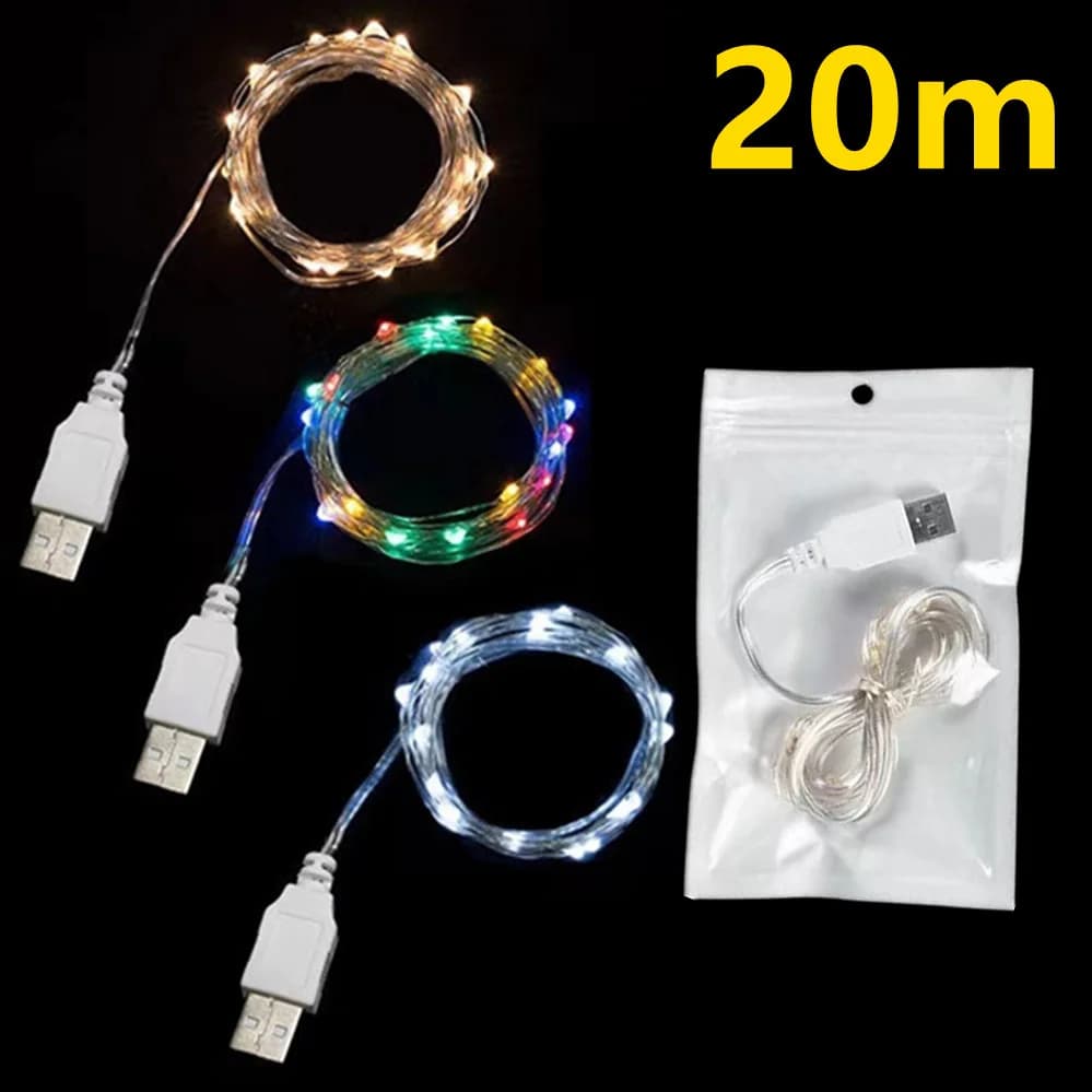3/10/20M USB LED Silver Wire String Lights Copper Garland Lights Lightingly Waterproof for Christmas Wedding Party Decoration