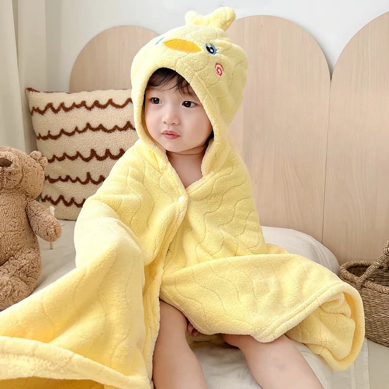 Children's plush hooded bath towel Carton Coral Velvet Baby Absorbent Fast drying Hooded coat Bathrobe Bathroom towel with cute hood