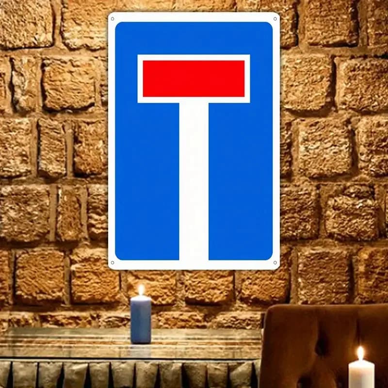 Targa Vintage in Metallo 'Dead End' per Decorazione Murale, 30,48cm x 20,32cm, Piastra in Ferro Retrò con Frecce Blu e Rosse, Pannello Artistico in Alluminio per H