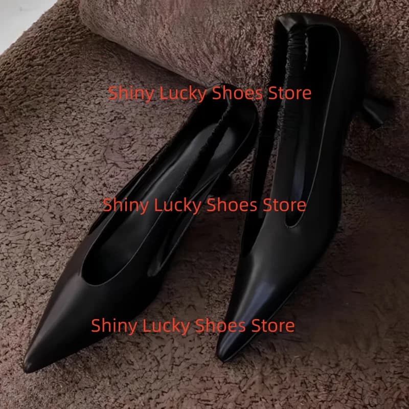 Pleated shoes for ladies Pointed Toe Pumps Cat Shaped Lines Sewing Sandals Femme Pu Leather Chassure Femme Solid Zapatos Back Strap