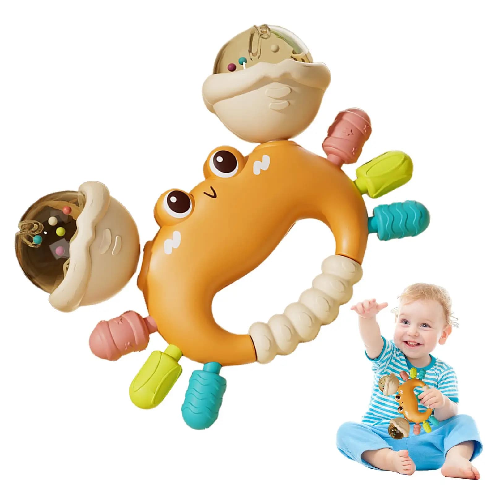 Sviluppo precoce granchio Sonaglio Giocattoli Giocattolo per la dentizione sensoriale Presa facile da afferrare Giocattolo educativo precoce Massaggiagengive Sonaglio Giocattoli per bambini