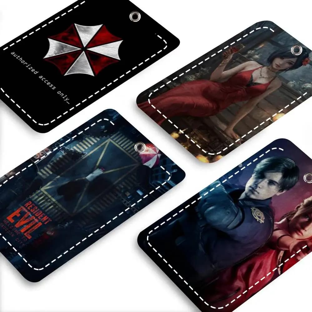 Portachiavi Rettangolare in Morbida Pelle con Tema Videogiochi Resident Evil 2 3 4, Adatto per Carte di Credito e Tessere Autobus