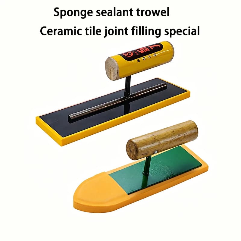 Spatola in spugna grigia ad alta elasticità con manico in legno, punta piatta per piastrelle in ceramica, per intonacatura e riempimento di fughe.
