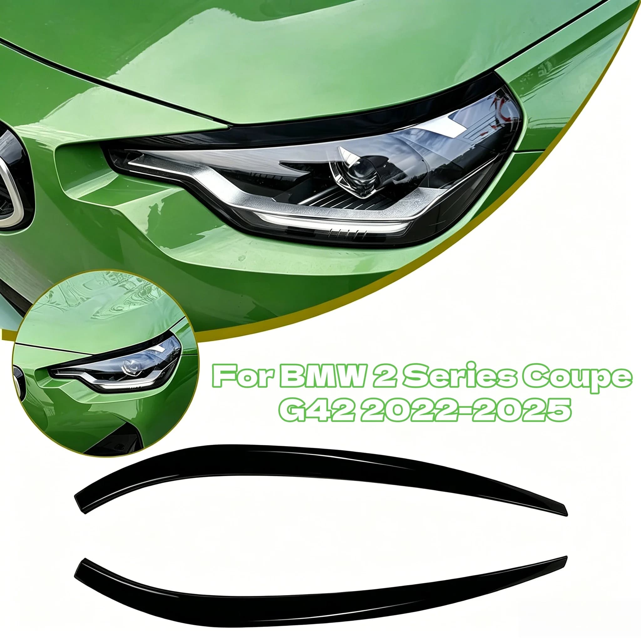 For BMW 2 Series Coupe G42 2022-2025 Car Headlight Eyebrow Trim Front Lamp Eyelid Cover Strip Glossy Black/Carbon Look