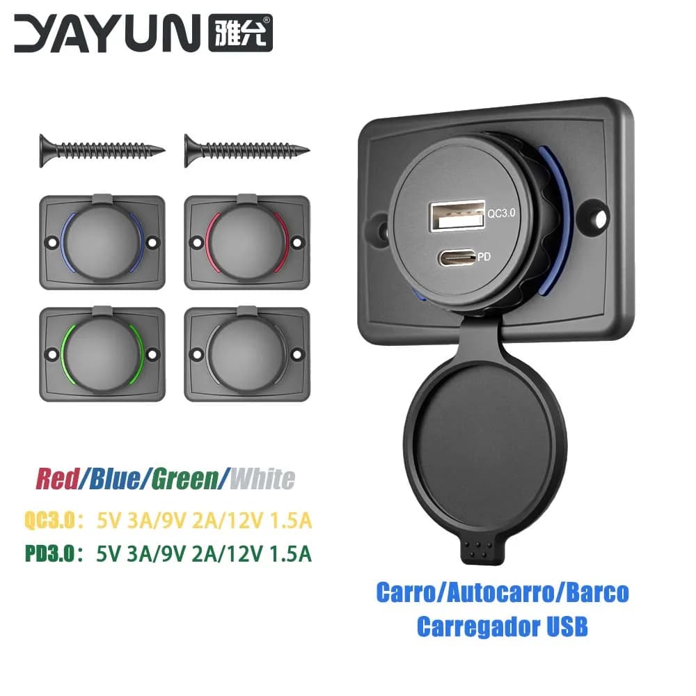 caricabatteria per auto ricarica rapida impermeabile con apertura LED caricatore per telefono cellulare USB, adatto per auto, veicoli alloggiamenti pubblici