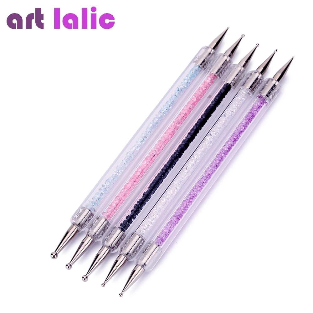 Pen to punctuate double end nails from 5 pieces with glittering rhinestone handle, punctuation, gem collection tool