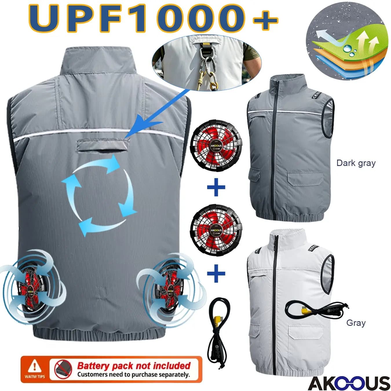 Gilet rinfrescante con cappuccio, estivo, ricaricabile USB 5V 12V, con ventola di raffreddamento, abbigliamento climatizzato senza maniche, traspirante, per sport all'aperto e viaggi