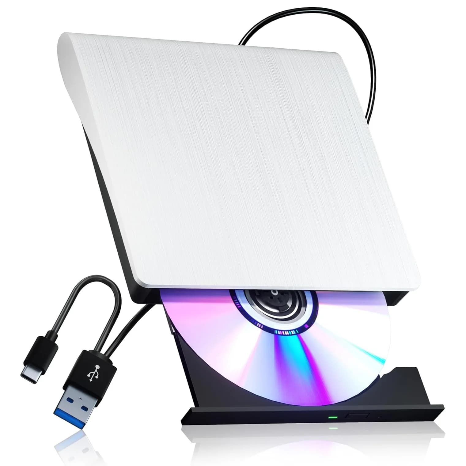Unità CD/DVD Esterna, Lettore CD ROM USB 3.0 USB-C, Masterizzatore CD DVD +/-RW, Lettore CD DVD Esterno per Laptop e PC Desktop