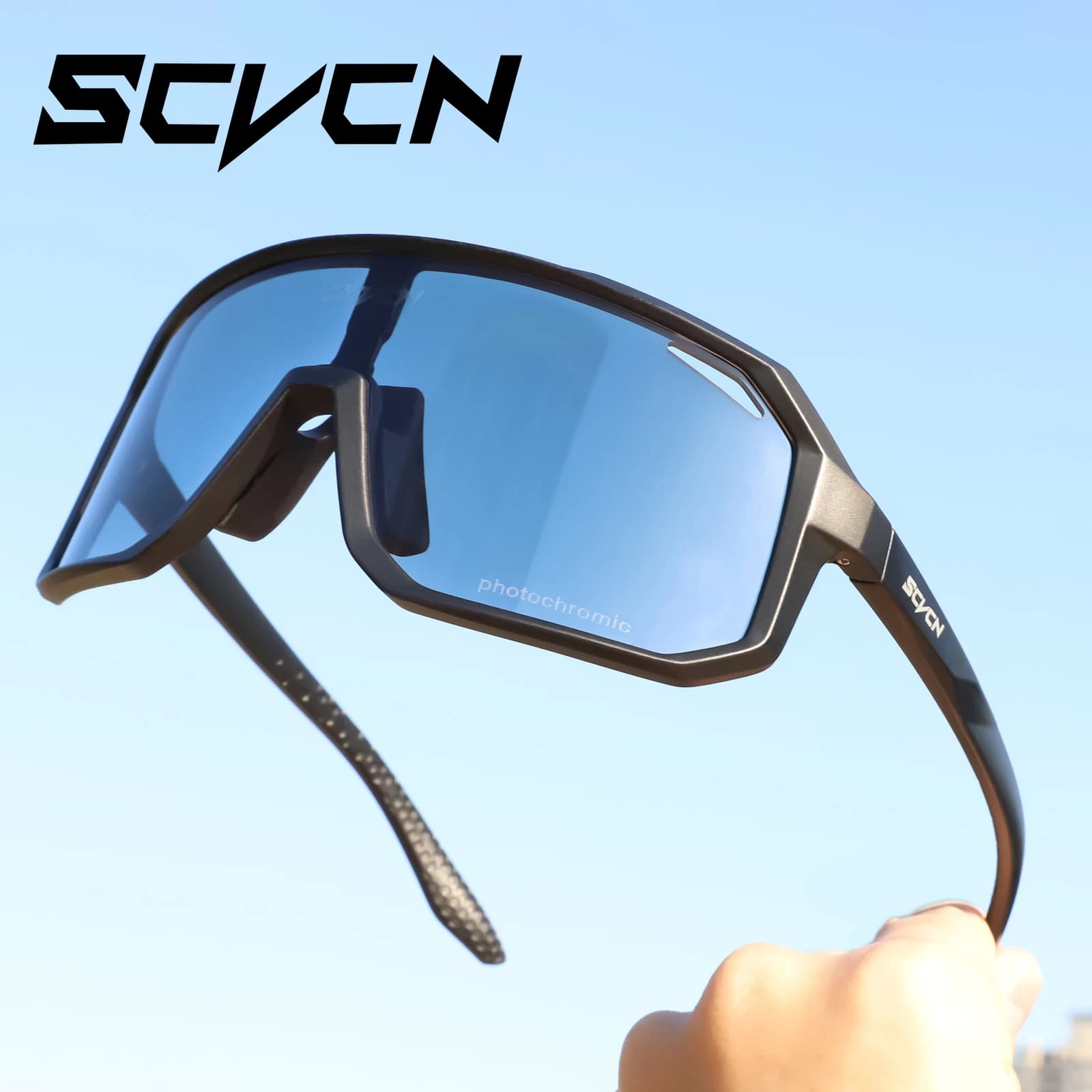SCVCN HD Photochromic Hiking Cycling Sunglasses Stylish Outdoor Sports Running and Rock Climbing Glasses Driving Sunglasses