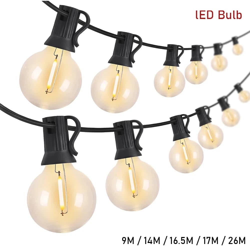 Luci a stringa LED a globo G40 da 7/26M per esterni, ideali per Natale, feste, giardini, ghirlande, strade, patii e decorazioni per cortili.