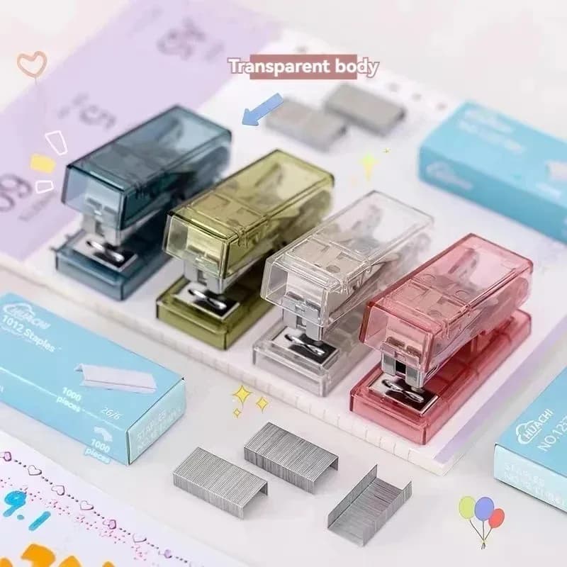 Mini Graffettatrice con Graffette Trasparente, Flessibile e Salva-lavoro, per Ordini di Libri, in Plastica, Formato Mini, Graffettatrice da Scrivania, Forniture Scolastiche