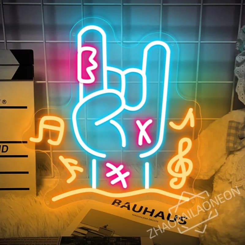 Gesto di roccia LED Insegna al neon Karaoke Decorazione da parete Insegna al neon Luce Sala giochi Musica Festa Rock Studio Bar Disco Party Luce al neon