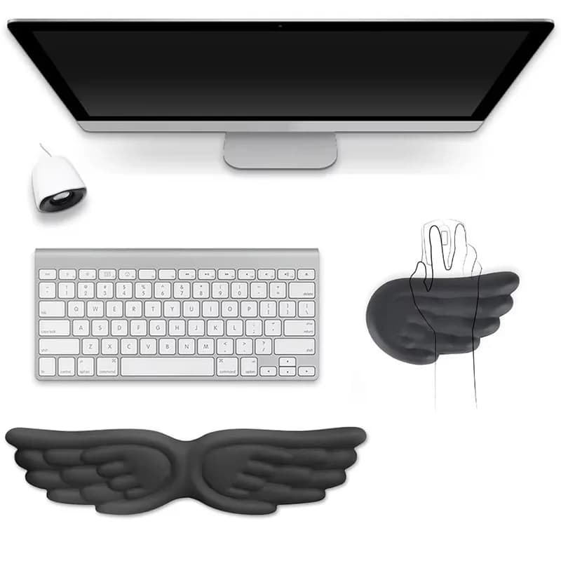 Tappetino per mouse con tastiera a forma di ali d'angelo Memory Foam Tappetino per poggiapolsi antiscivolo in fibra superfine ergonomico per laptop PC da gioco da ufficio