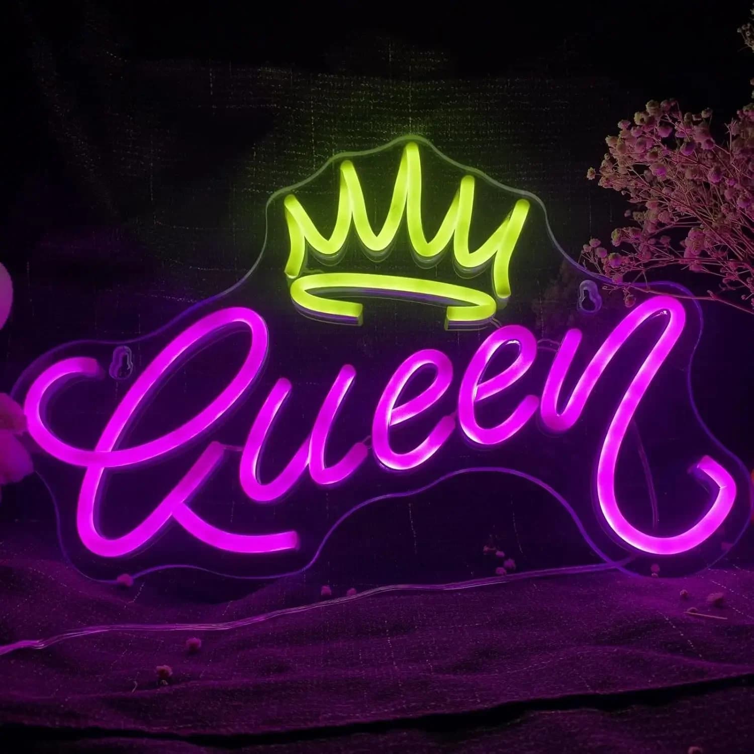 Insegna LED Neon Regina con Corona, Luce Neon Dimmerabile per Camera da Letto Ragazze, Salone, Spa, Beauty Bar, Addio al Nubilato, Decorazione Murale, Lampada USB
