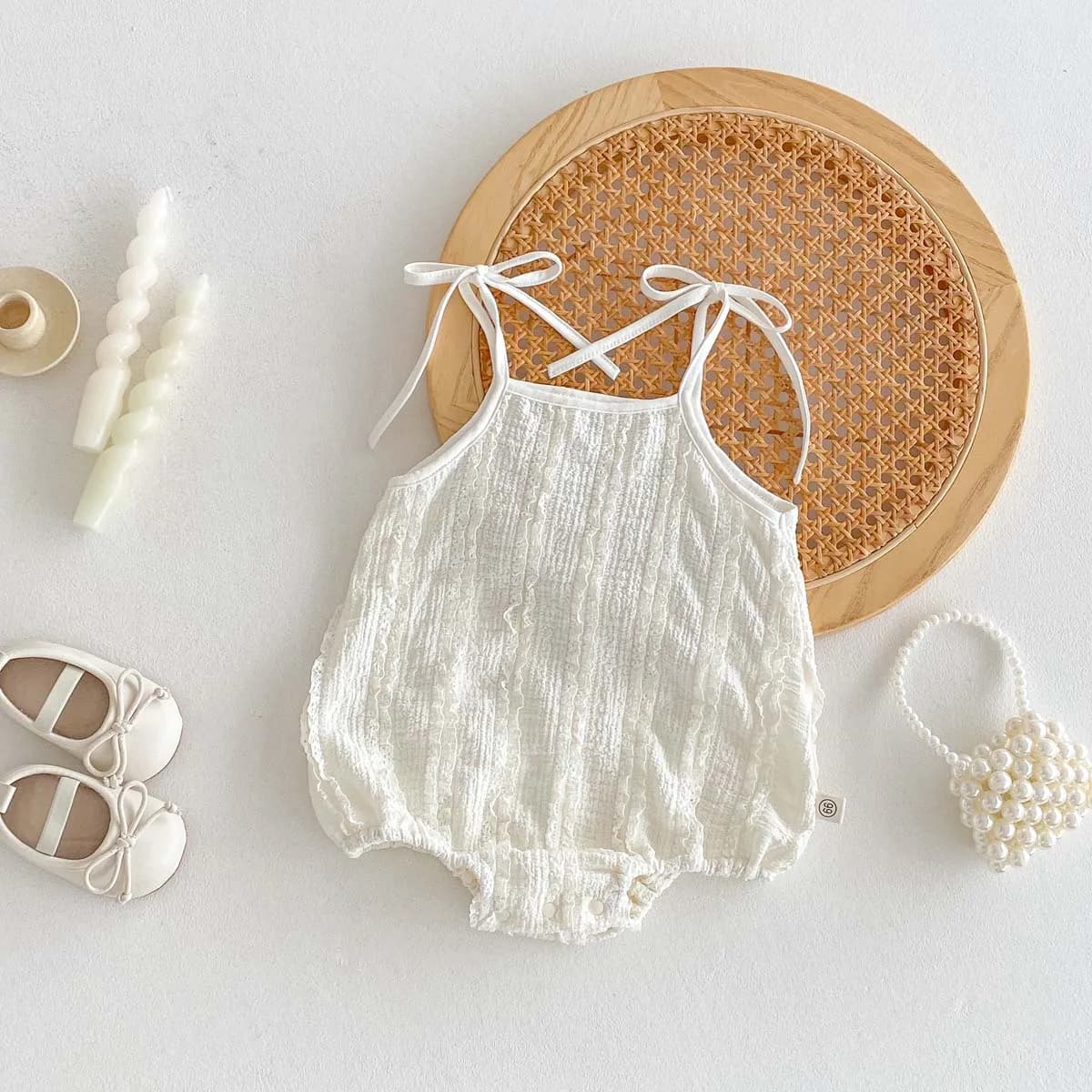 Tuta estiva basic semplice con fionda in pizzo per bambini, tuta casual con fionda sottile per bambina, adatta per abbigliamento interno ed esterno