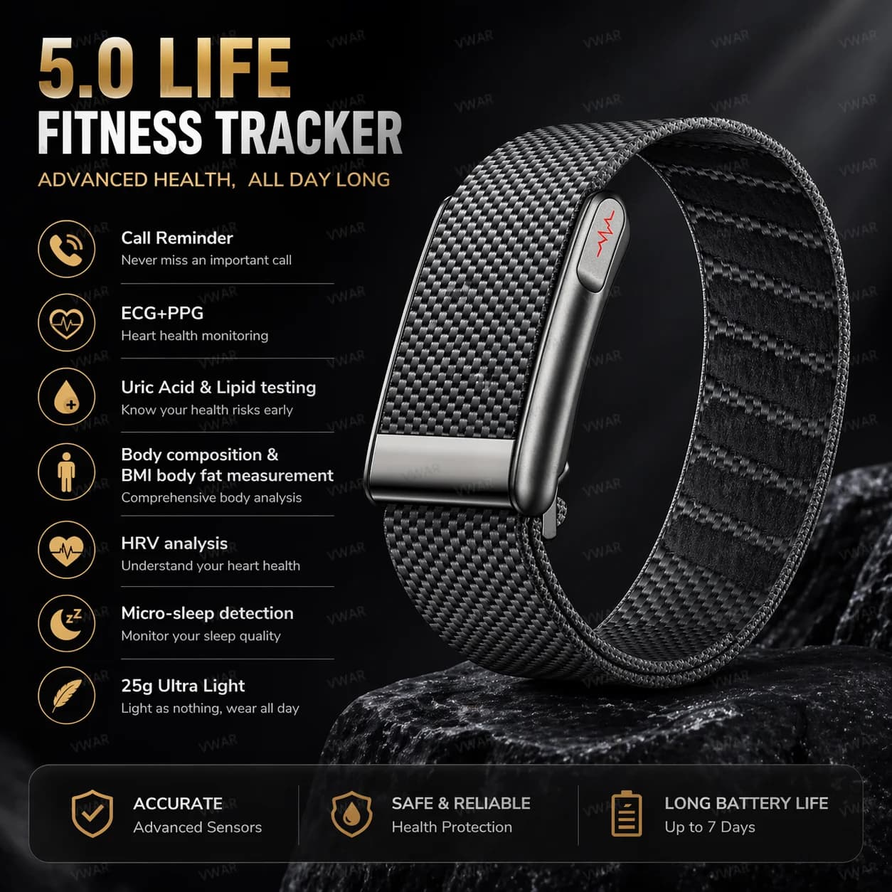 Fitness Tracker 5.0 MG, Braccialetto Intelligente di Grado Infermieristico, SpO2, Lipidi nel Sangue, Acido Urico, ECG+PPG, Impermeabile, Temperatura Corporea, Braccialetto Sportivo