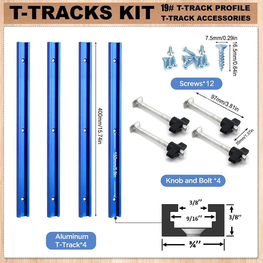 Woodworking 19 # T-track Kit and Accessories: Aluminium T-Series for Milling Tables, Workbenches and Fai-to-te Tools for Transversal Tages