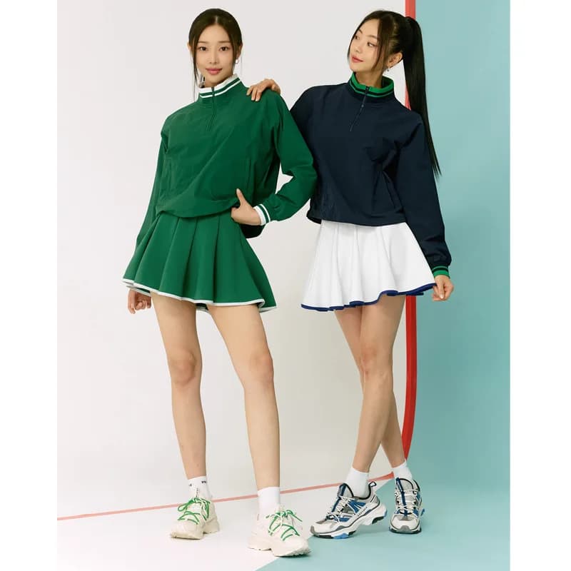 Primavera Estate Sport Golf Tennis Due pezzi Moda all'aperto Tuta fitness Mezza cerniera Cappotto a maniche lunghe Set gonna anti-svuotamento