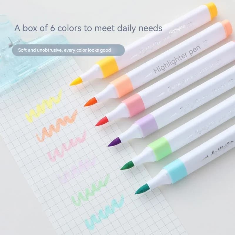 Set di evidenziatori di colori pastello a 6 colori Pennelli fluorescenti Pennarelli evidenziatori Pennarelli artistici Cancelleria giapponese carina Kawaii