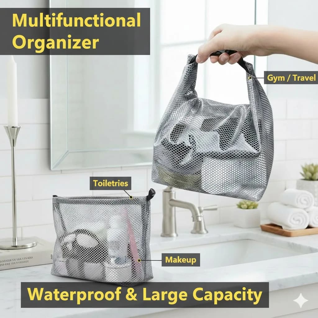Waterproof Network Makeup Bag, Toilet Organizer, Portable Transparent Bag, Travel Pouch, Foldable Multifunction Bag