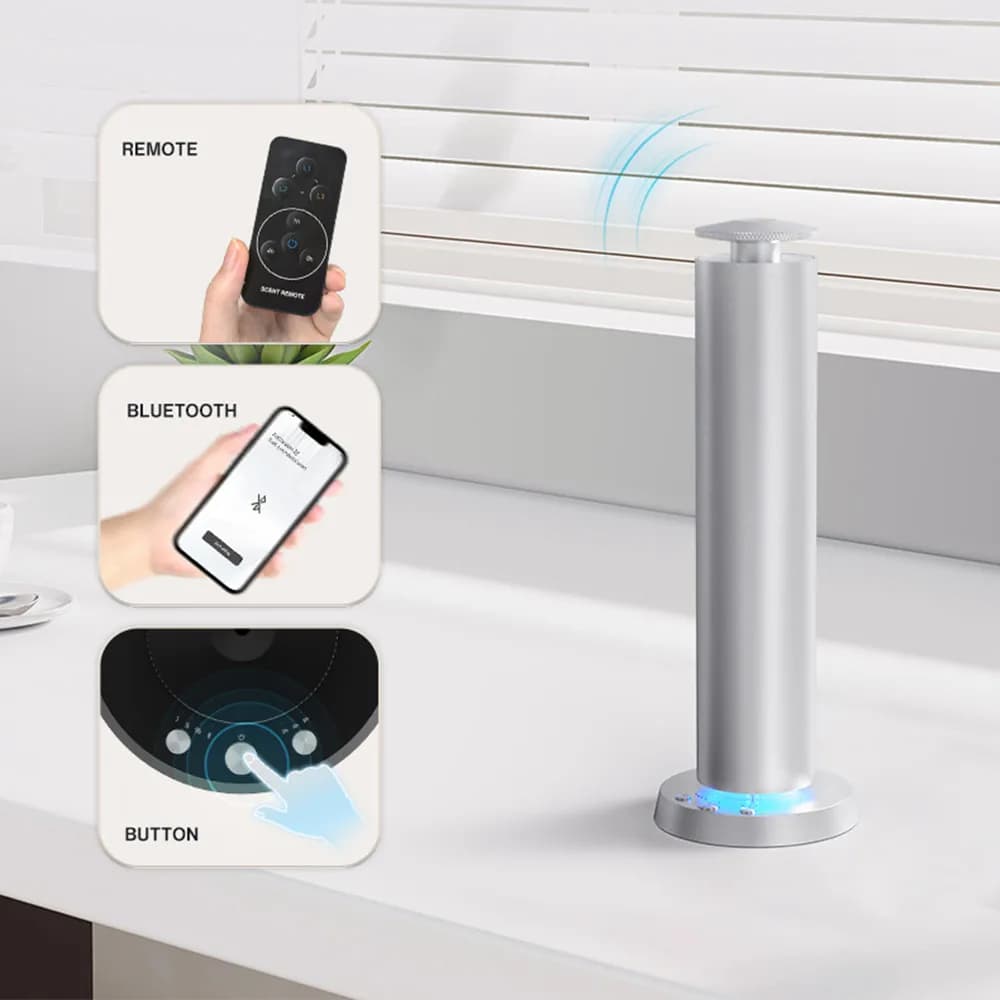 Diffusore di Aromi Bluetooth per Casa, Profumatore d'Ambiente in Metallo a Batteria, Capacità 120ML per Oli Essenziali, Macchina a Colonna