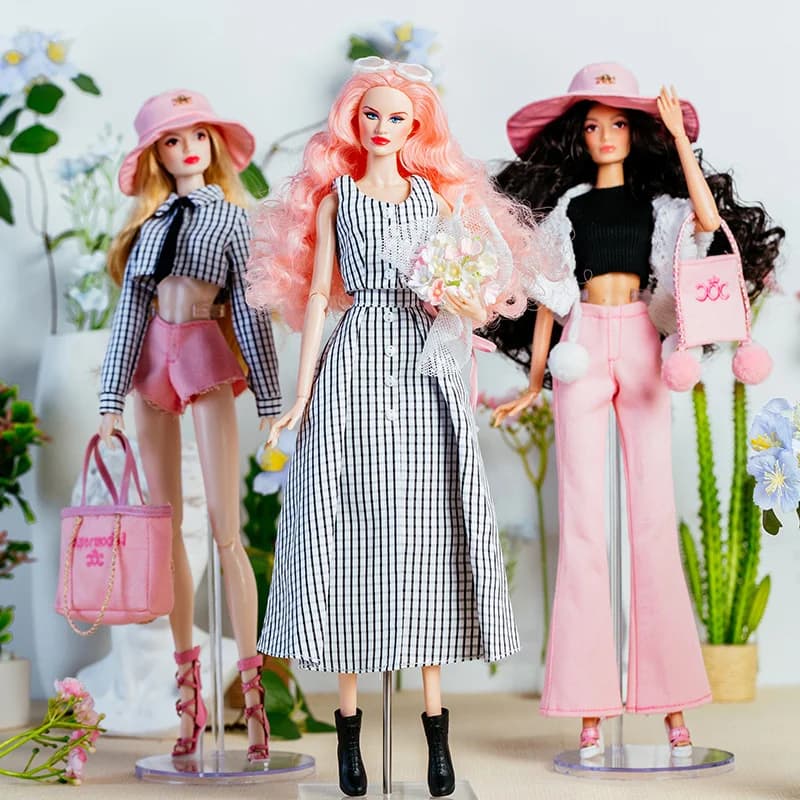 Vestito per vestiti per bambole da supermodelo da 32 cm Camicia a quadretti alla moda europea Set di accessori rosa Abito da principessa Regalo da collezione di giocattoli fai da te