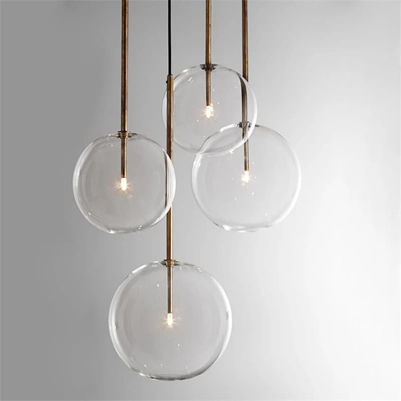 Lampade a sospensione in vetro trasparente nordico Lampada a sospensione a sfera in vetro cromato a globo Sala da pranzo Cucina Lampada a sospensione apparecchi di illuminazione per decorazioni