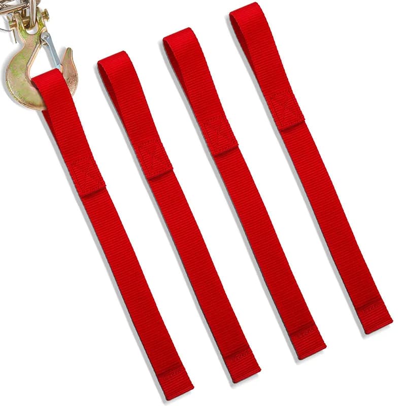 Protective strap for pull belt with 3 pcs strong hook in red inch with pull rope, nylon winch strap suitable for cable winch