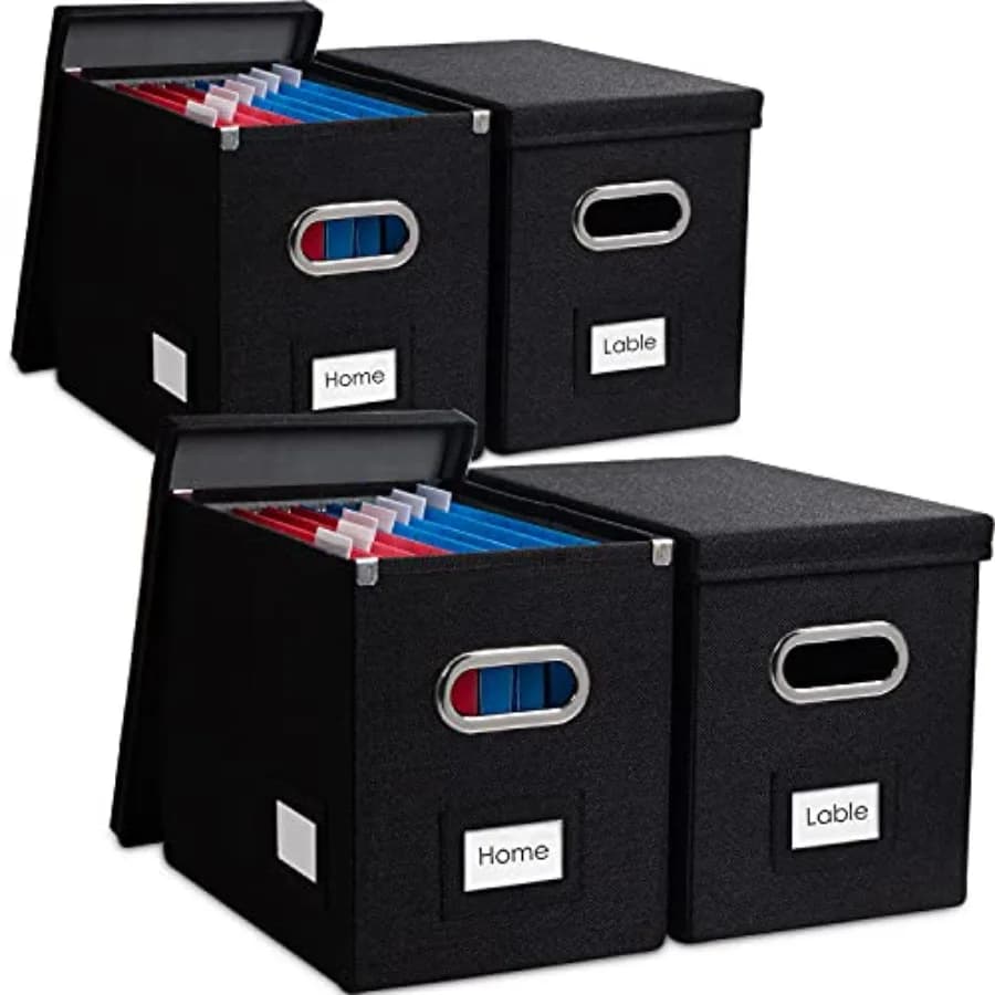 Set di 4 Scatole Organizzatrici per Documenti - Contenitori Decorativi Pieghevoli in Lino con Coperchi per Archiviazione e Organizzazione Ufficio