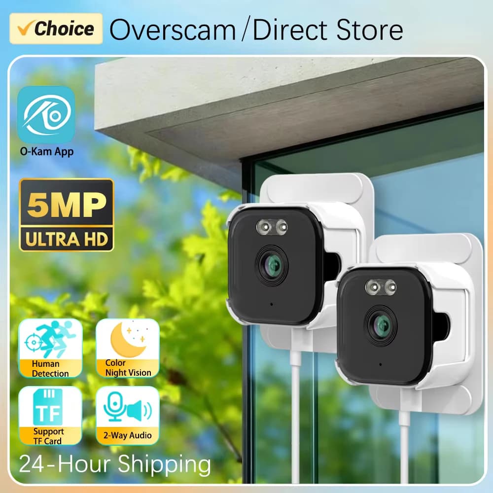 O-Kam Pro 5MP Dual Band Mini telecamera IP per finestra wireless Installazione semplice Rete sicura Rilevazione di movimento per visione notturna a luce nera