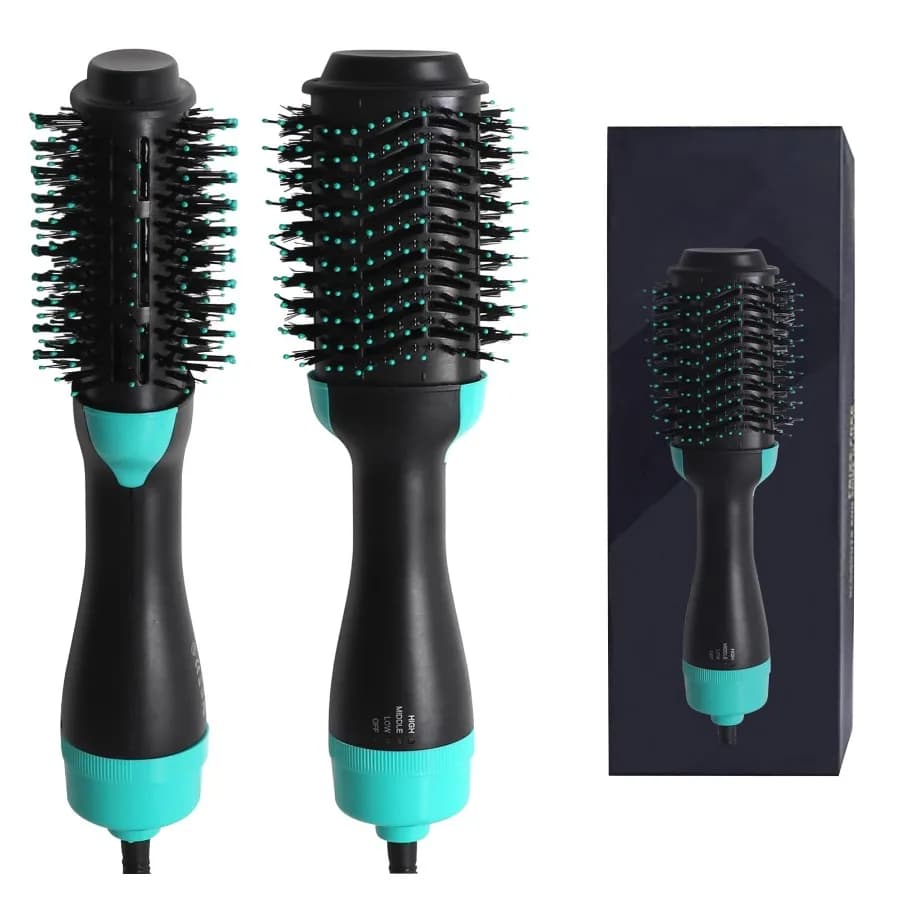 Set Spazzola ad Aria Calda 4-in-1 con Asciugacapelli | Strumento per arricciare, stirare, asciugare e acconciare con spazzola rotante in ceramica | Spazzola Asciugacapelli Volumizzante per Donne | Regalo Ideale per Compleanno e Natale per Lei | Risultati da Salone a Casa