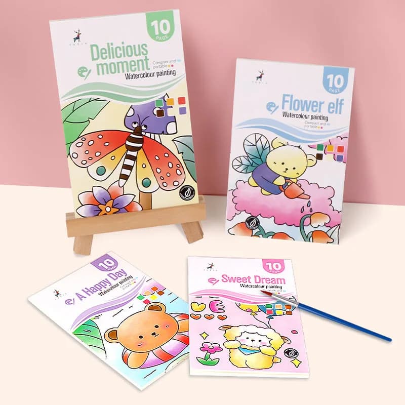 Kids Paint Coloring Book with Pigments - Watercolor Doodle Art Supplies for Toddlers, Sketch Pad & Drawing Paper for Children