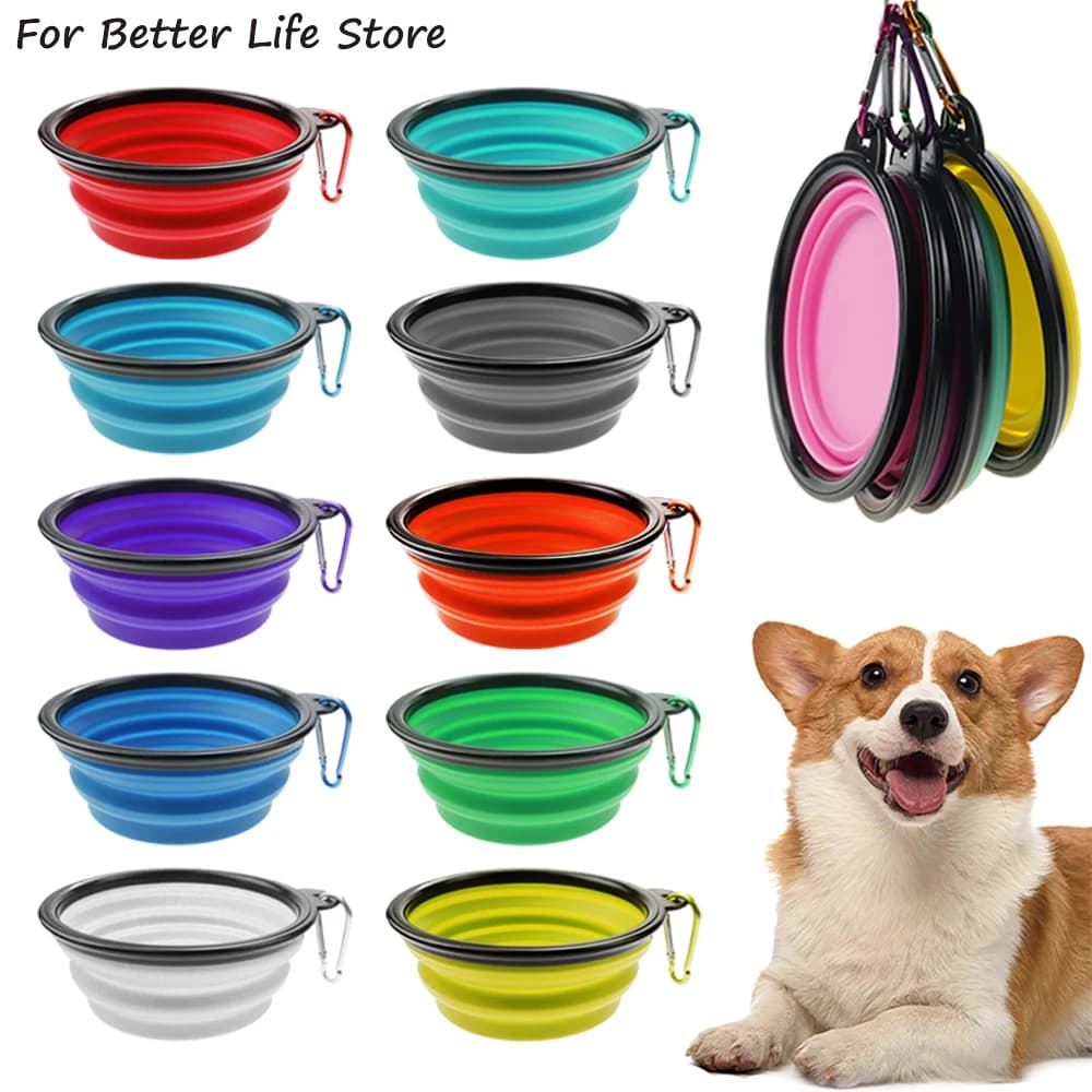 1PC 350ml ciotola per cani da compagnia in Silicone morbido pieghevole da viaggio per cibo pieghevole portatile alimentazione dell'acqua conservazione appesa inodore