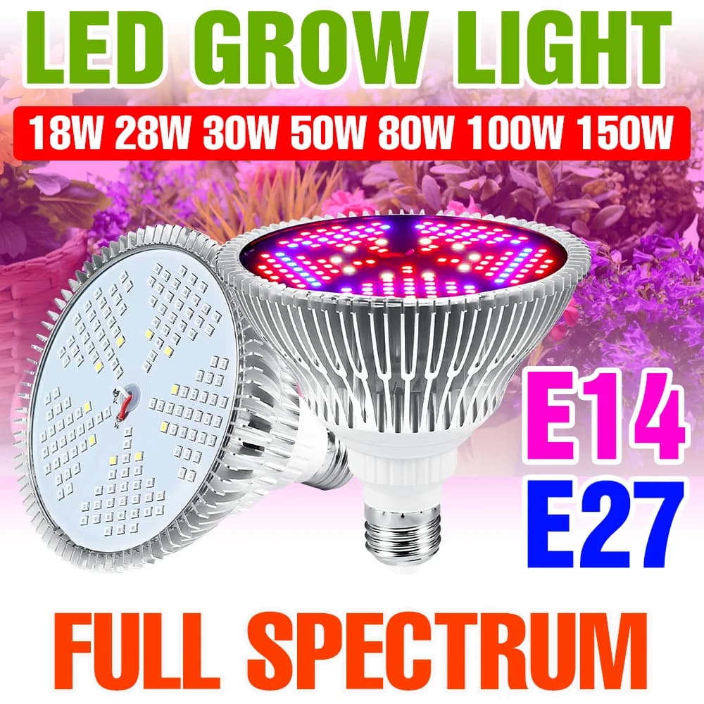 150W E27 LED Grows E14 Full Spectrum Plant Lamp for Growing Plant Plant Seeds Hydroponic Grow Box AC85-265V