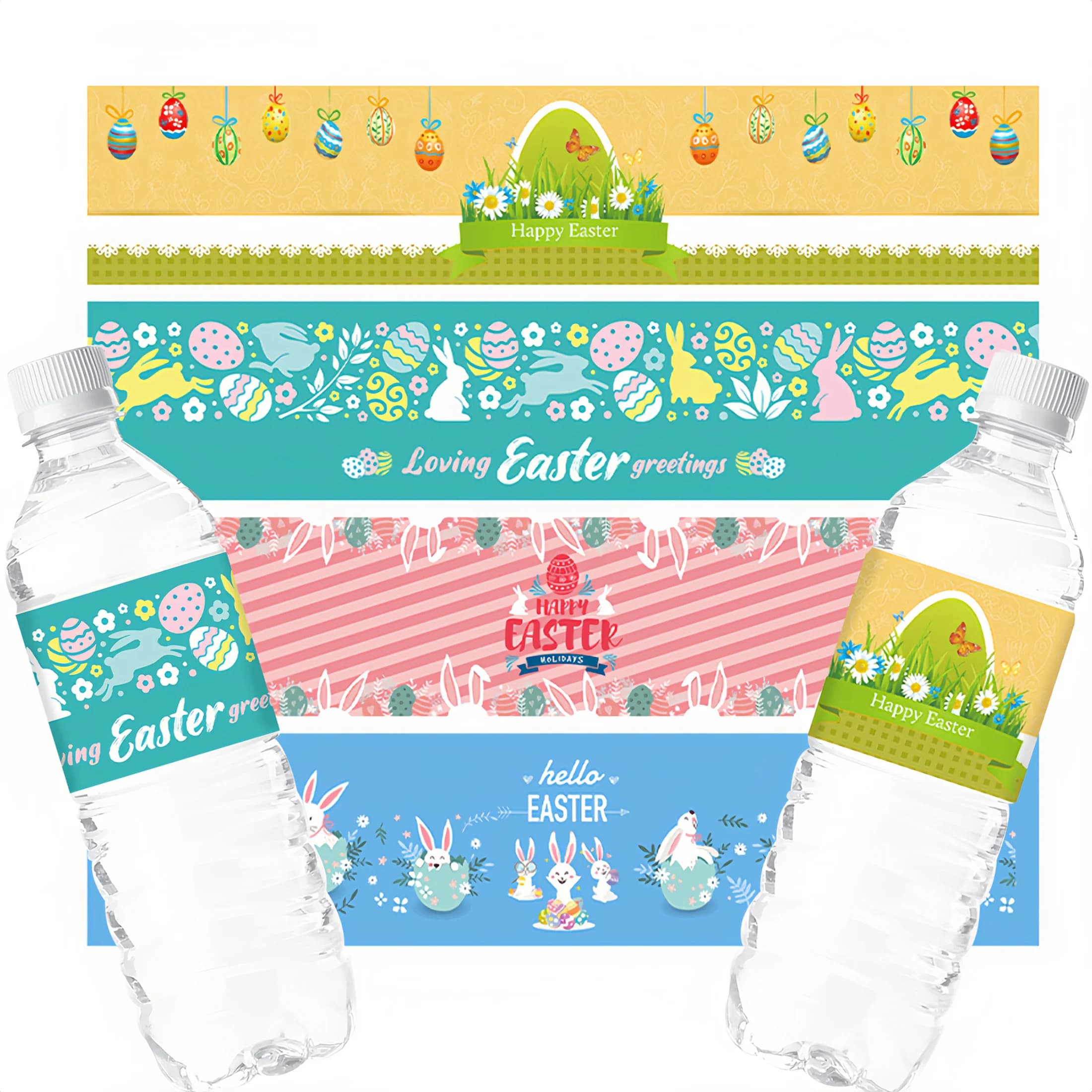 24 Pieces Labels Wall decals for Easter theme Water Bottles, Design with Bunnies and Eggs, Waterproof Wall decals for Easter Party Decorations