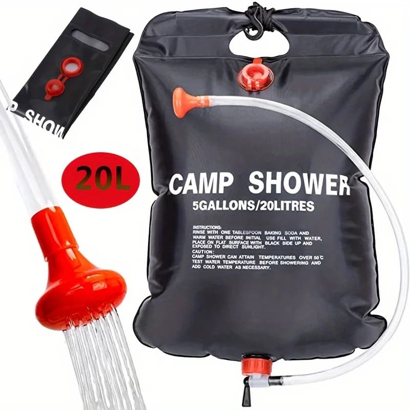 Kit doccia da campeggio portatile da 5,28 galloni con tubo staccabile e soffione con interruttore, perfetto per campeggio e viaggi all'aperto