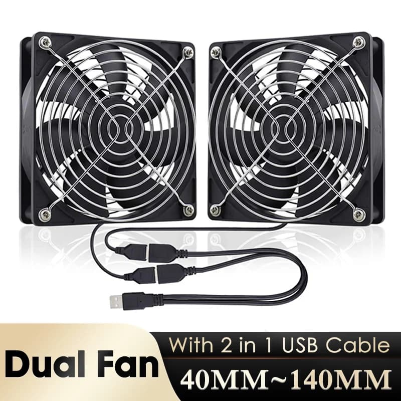 GDSTIME Doppia ventole USB alimentate da 40 mm 50 mm 60 mm 80 mm 92 mm 120 mm 140 mm DC 5 V con cavo USB 2 in 1 per ricevitore AV Raffreddamento DVR