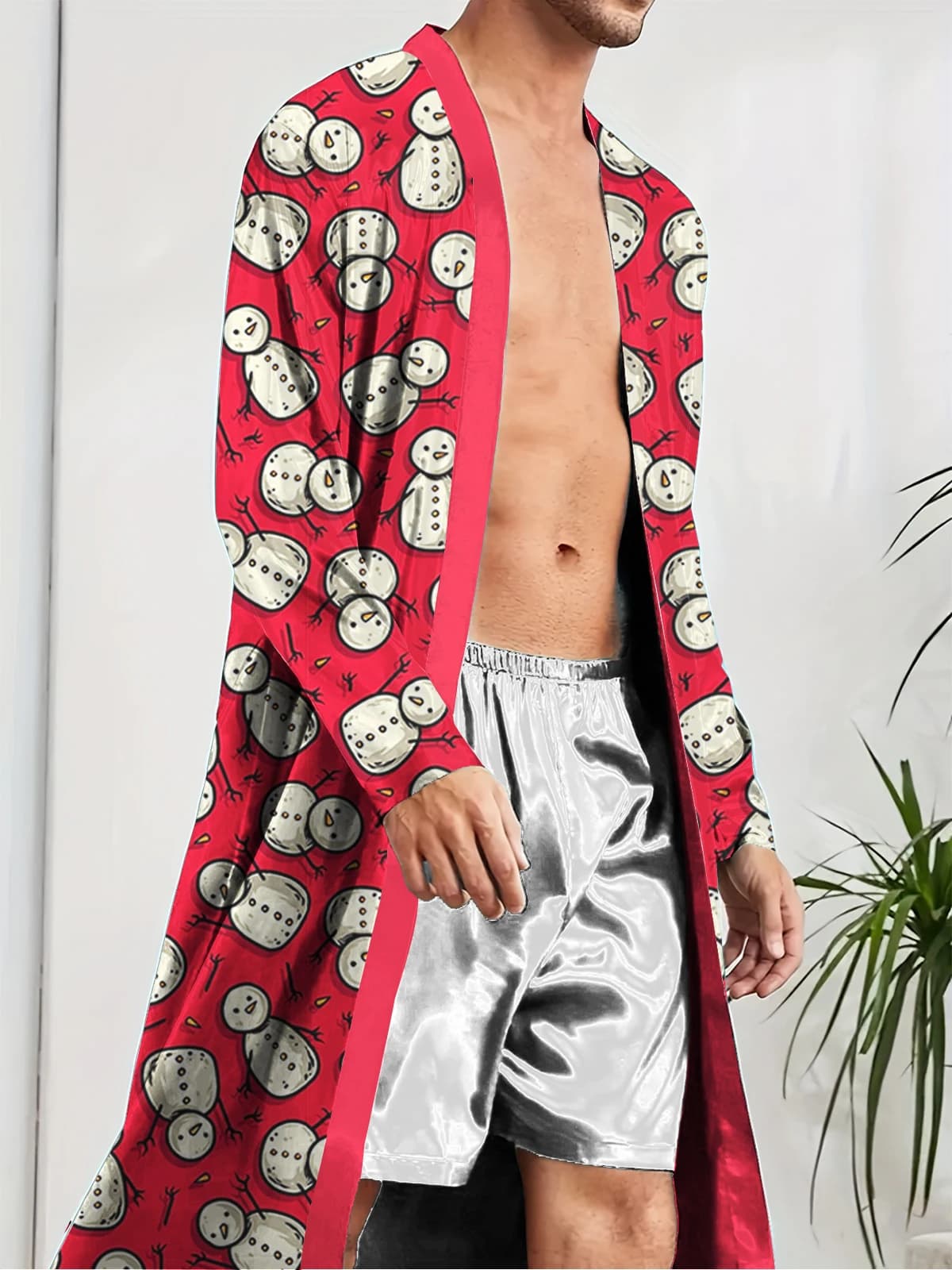 Men's Dress 2025 New Men's Night Shirt Nightwear Dress 3D Printed Snowman Dress Slim Dress Fashion Home Dress Long Night Shirt
