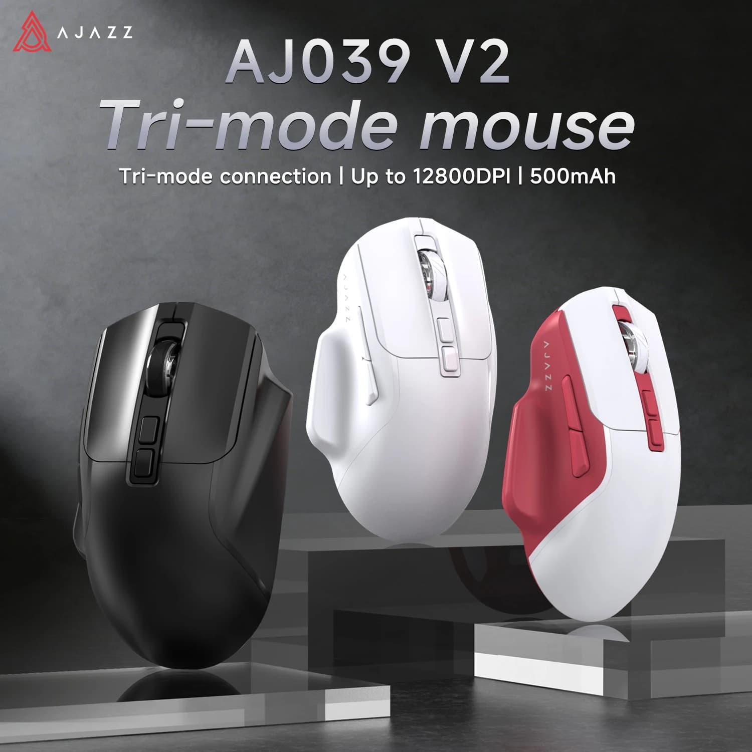 AJAZZ AJ039V2 Mouse da Gaming Cablato a Tre Modalità 2.4G/Bluetooth Wireless, Mouse da Ufficio Economico, Batteria da 500mAh