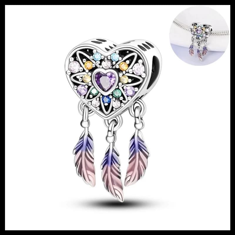 Original 925 sterling silver Heart shaped dream catcher Charms Pendant Fit DIY bracelet necklace Gift for Her,Colgante Plata