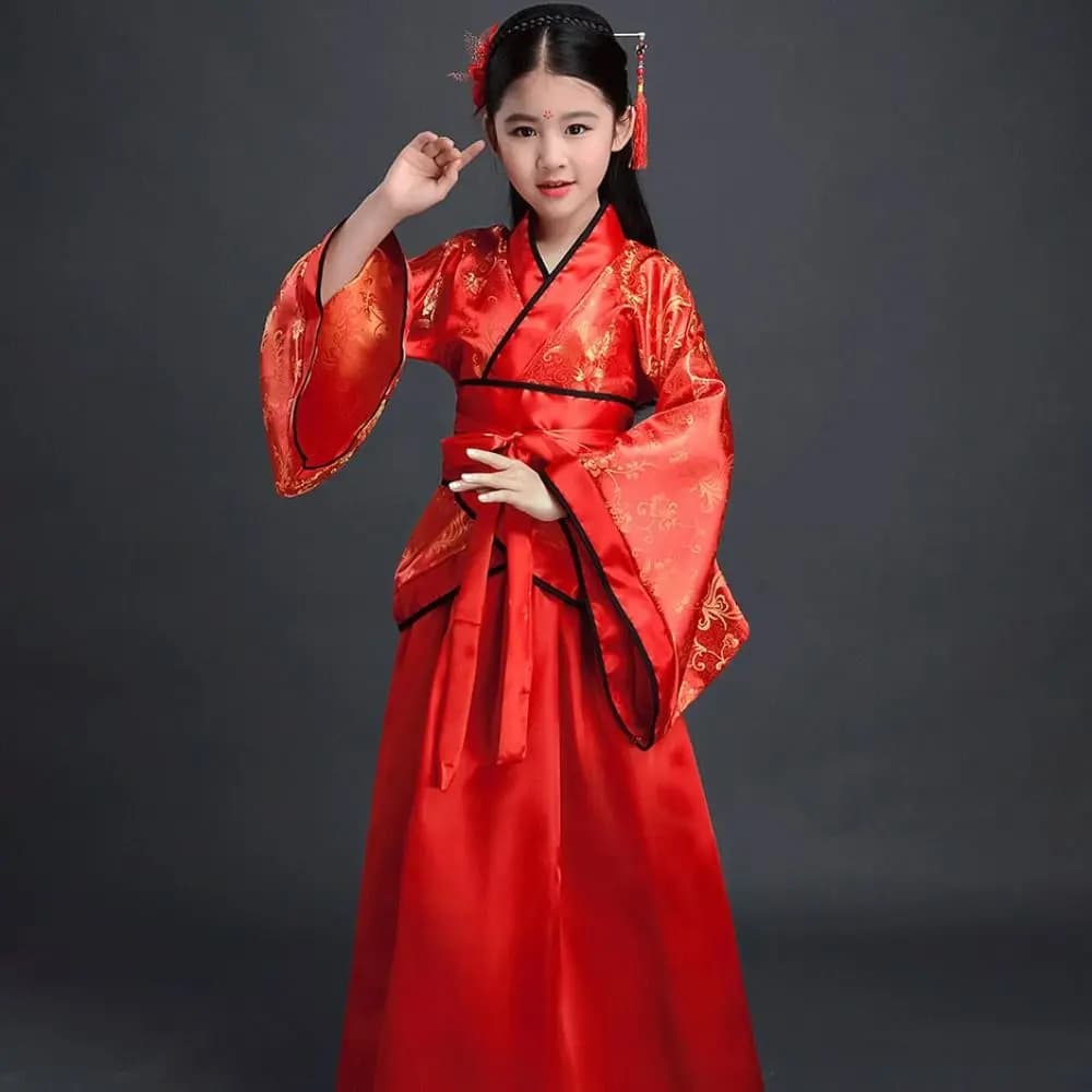 Antique Costumes for Ethnic Children Fashion Dress Silk Printed Dress Chinese Style Photo Retro Prop Hanfu Dress for Kids